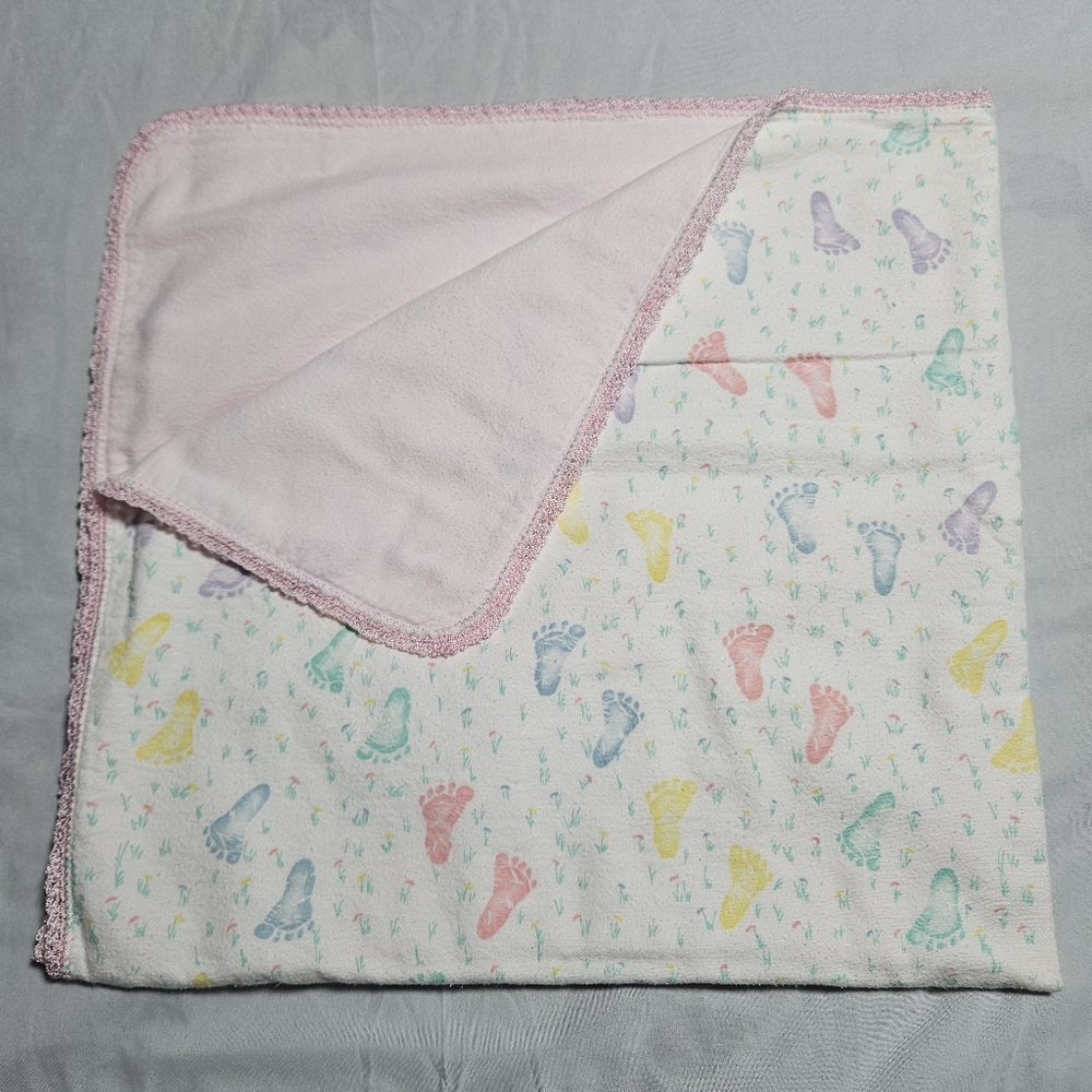 *New* handmade baby feet abd pink one of a kind baby blanket approx. 32" by 34"